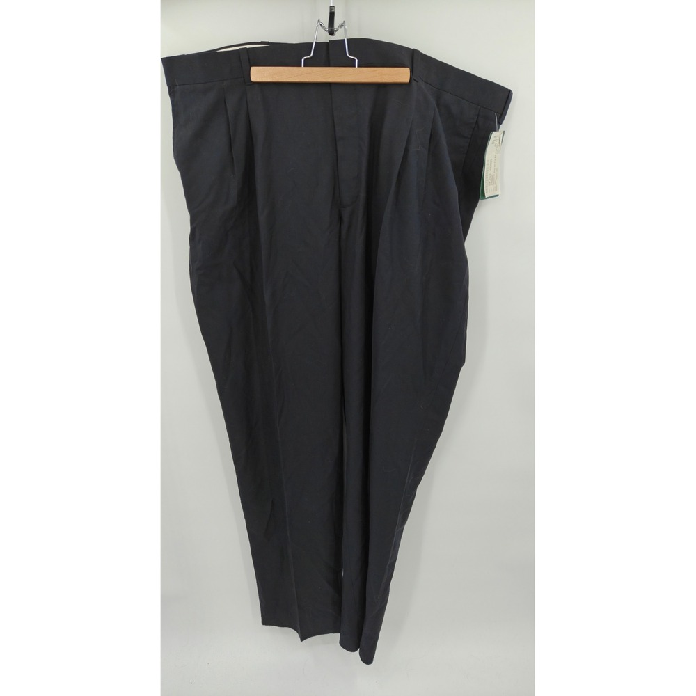 LL Bean Washable Year Round Wool Dress Pants Navy Blue Pleated 46W Unfinished